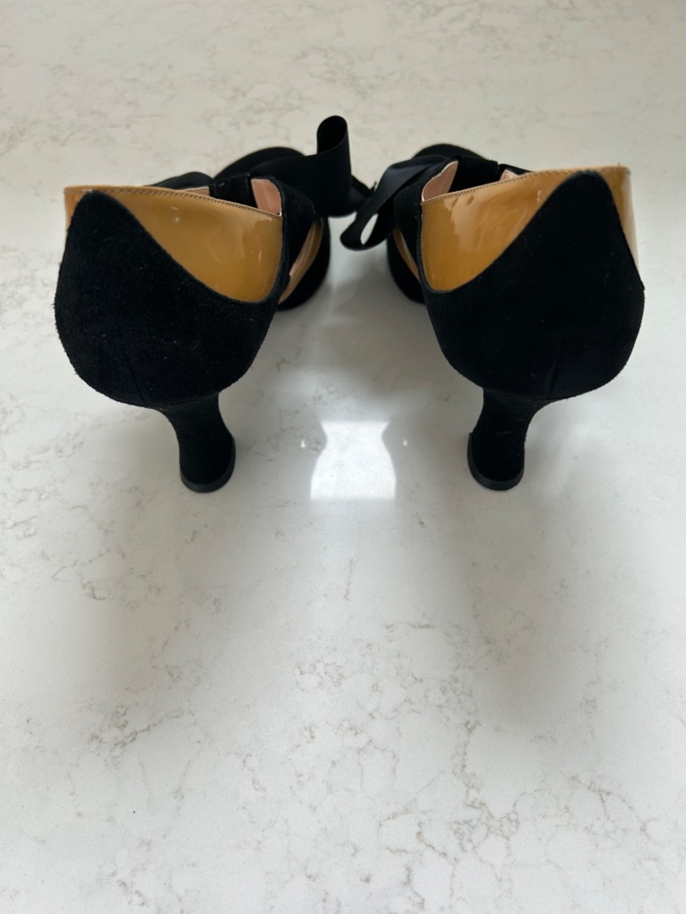 Anyi Lu JOLIE Black and (Blush) Tan Heels with Bow • Sz 40 (US 9- 9.5)Worn Once - Picture 2 of 8